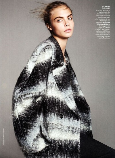 Cara delevigne featured in vogue with a Marni oversized coat