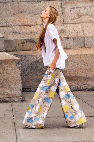 wide leg floral trousers with over sized white top