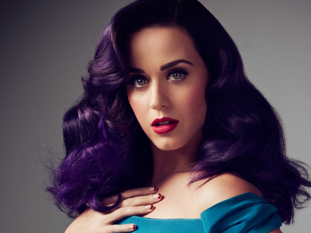 Katy Perry wearing bold purple