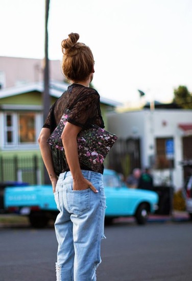 Laylike way to wear up your jeans is adding floral and lace
