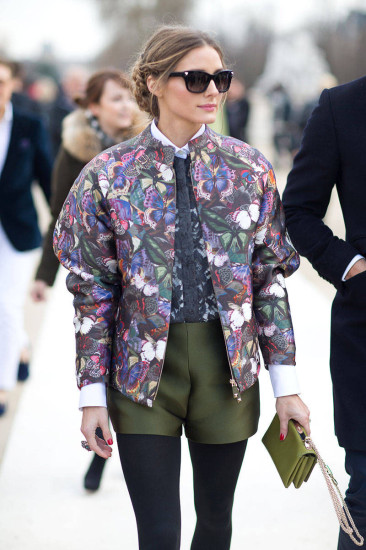 Olivia Palermo wearing bomber jacket in Paris