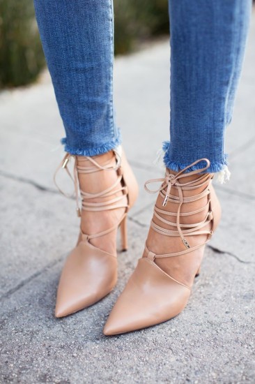 Rachel Roy lace up pumps in nude
