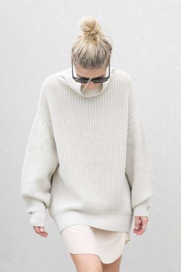 Aritzia Montpellier wearing turtleneck sweater and silk slip