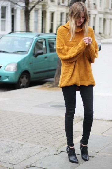 Slouchy sweater in mustard yellow by Lauren Conrad