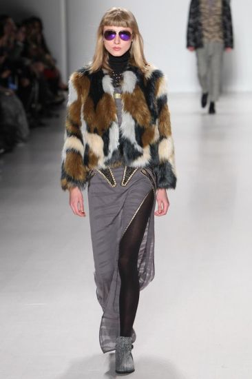 Custo Barcelona RTW collection - fur coat, long embellished dress worn with turtle neck sweater!