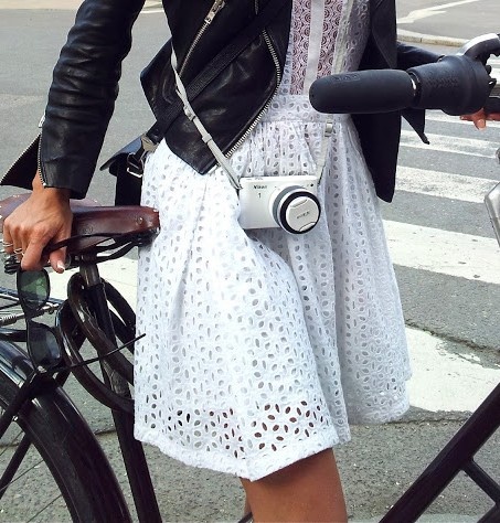Leather jacket worn with lace and cotton white dress!
