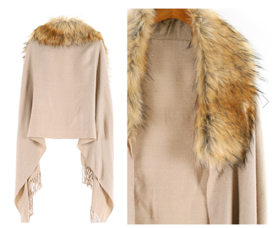 Faux Fur Collar Grey Cape