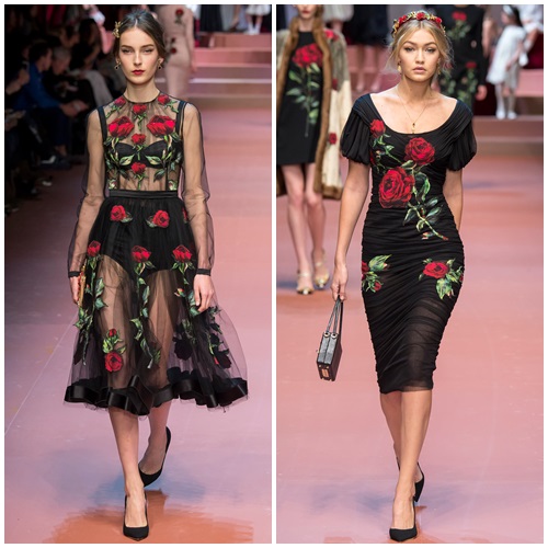 dolce and gabbana black dress with red roses