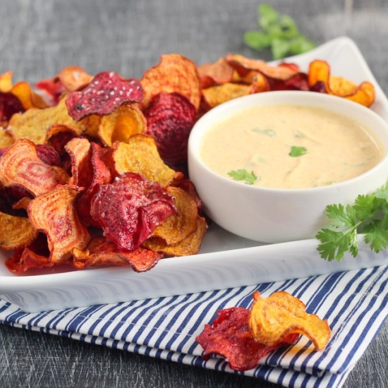 Beet Chips With Curried Yogurt