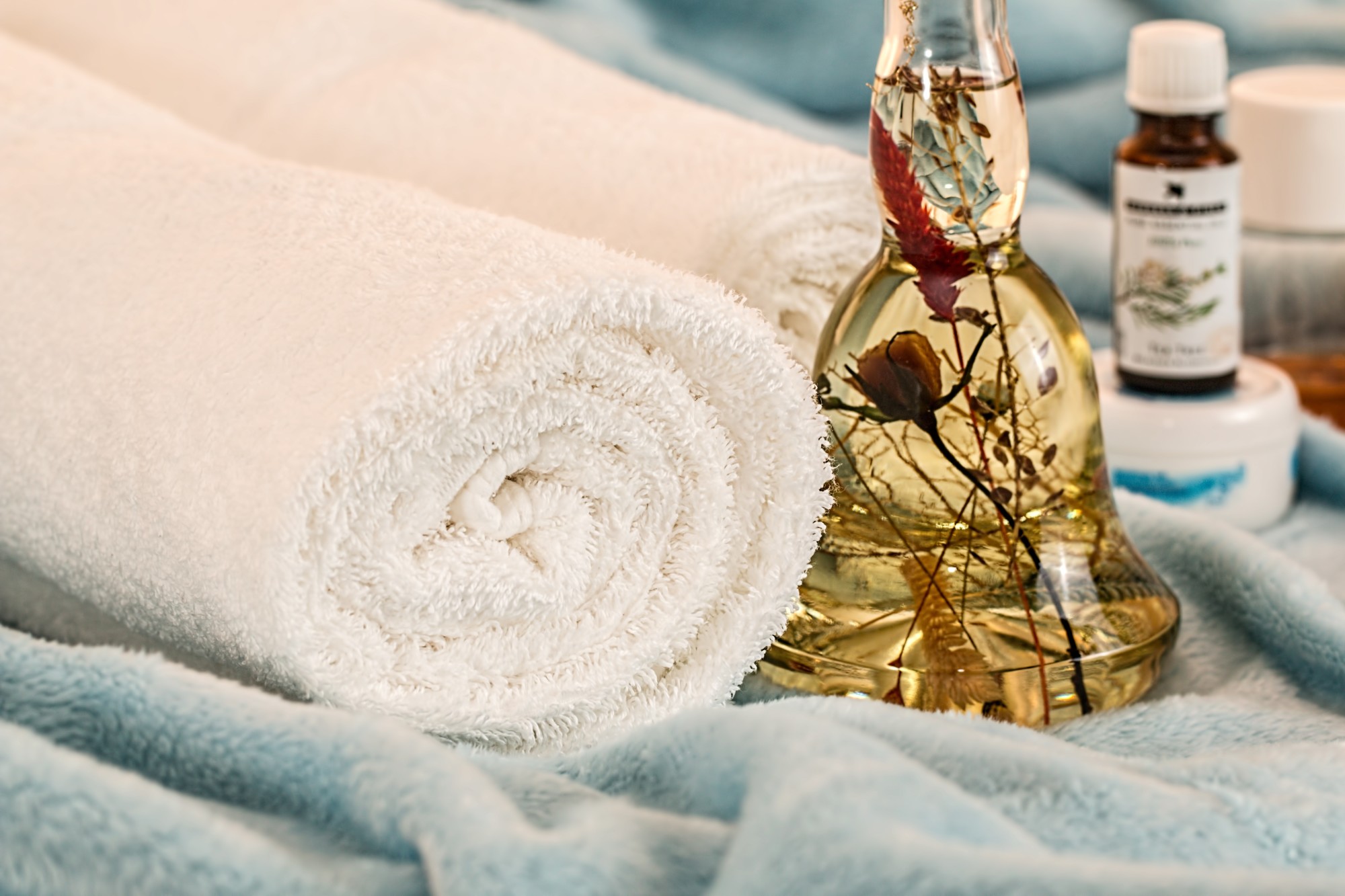 spa towels and oils