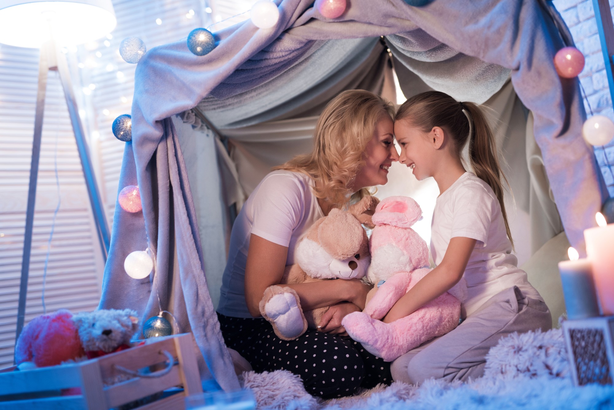 Mom and Daughter Playing Indoor Camping